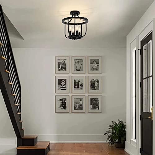 Desgnt Farmhouse Semi Flush Mount Stropni svjetlo, 4-lagano industrijsko stropno svjetlo Matte Black E12 Base rustikalni foajera za