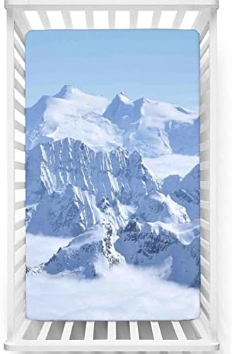 Planinski tematski listovi sa klibama, prenosivi mini krevetići listovi mekani mali madrac ploča ugrađene za dječaka ili djevojčica ili vrtića, 24 x38, bijelo plavo