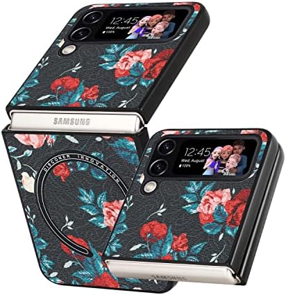 Omio magnetna futrola za Samsung Galaxy Z Flip 4 5G kompatibilna sa MagSafe punjenjem, luksuzna futrola za dizajn cvjetnih uzoraka