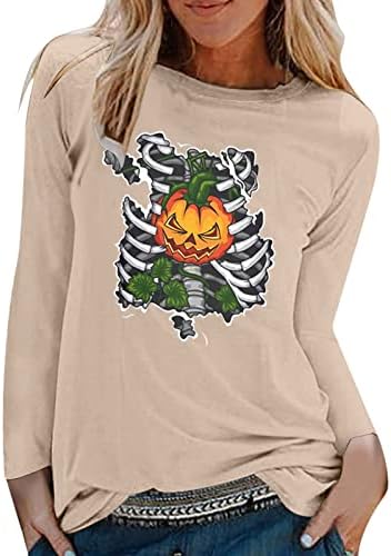 Ženska Moda Casual Halloween Print Okrugli Vrat Dugi Rukav Košulja Labav Top Plus Duks