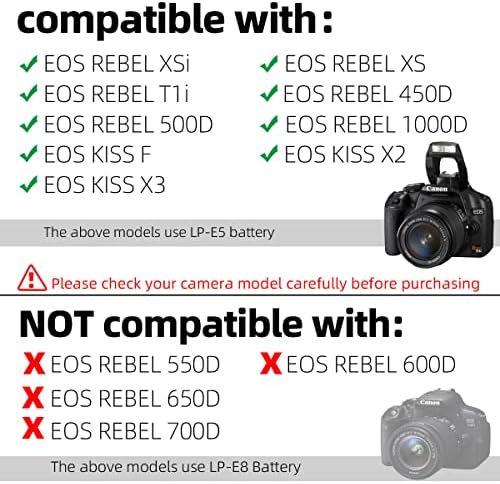 Glorich ACK-E5 Zamjena izmjeničnog adaptera za napajanje za Canon EOS Rebel Xsi XS T1i 450D 500D 1000D KISS F X2 X3 DSLR kamere