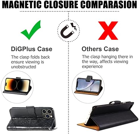 DiGPlus for iPhone 14 Pro Max Wallet Case, [Butterfly & amp; Flower Embossed] kožna torbica za novčanik Flip zaštitni poklopac telefona