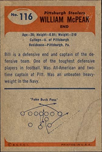 1955 Bowman 116 Bill McPeak Pittsburgh Steelers dobri Steelers Pittsburgh