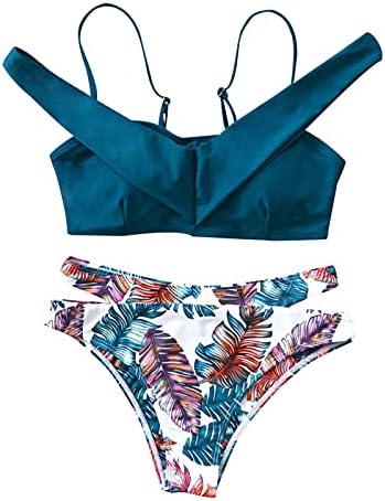 Ženski kupaći kostim od 2 komada Bikini Push Up cvjetni & nbsp;štampani seksi kupaći kostimi sa vezicom sa strane visoko izrezani trokutasti Setovi bikinija