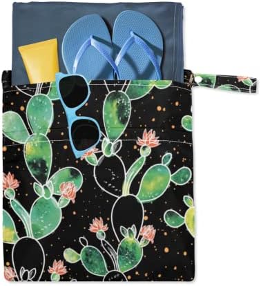 Ručno izvučeno tropsko kaktus 2pcs vodootporno vlažno suha torba za prekrivanje bake za pranje za upotrebu sa dva patentnih džepova kupaćih komisija za kupaonice na plaži Bazen Bikini Yoga Gym Organizator Wet torba za odjeću