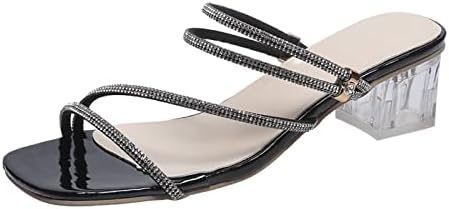 KINGTOWAG Modne ljetne ženske sandale Chunky Heel Rhinestone remen Otvoreni prsti Ležerne prilike sandale velike veličine za žene