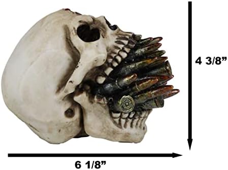 EBROS HELL CHENT WARMO Bullet Shell Clune koji strše iz usta lobanje 6.25'long Wartogs Skeleton Figurine za Noć vještica u makabre
