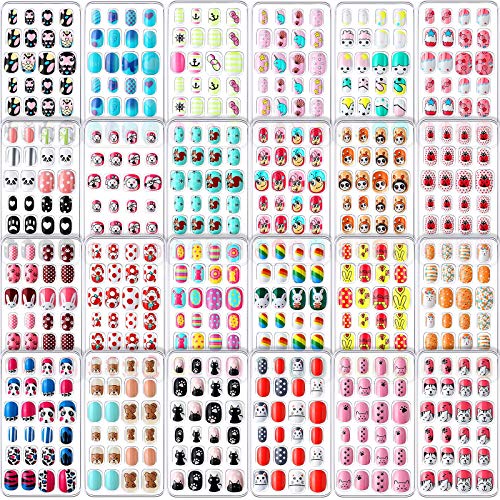 576 komada Kids Press on Nails Deca Mini lažni nokti kratki lažni nokti sa dizajnom Pre lepak štap na punom poklopcu dečiji nokti