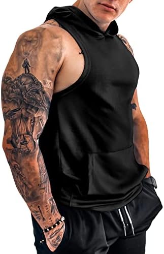 Muški vrhovi s kapuljačom teretane teretane, kapuljača bez rukava, suha fit bodybuilding mišić odsječen majicom atletski prsluk sa