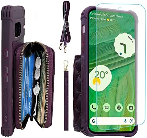 Monasay Zipper novčanik slučaj za Google Pixel 7, [staklo zaštitnik ekrana ][RFID Blocking] Flip kožna torba telefon poklopac sa držačem