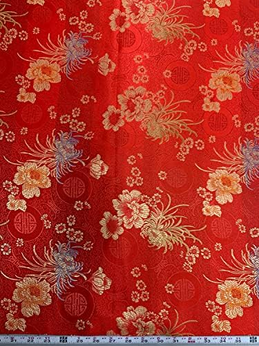 Kate crvena cvjetna Brokatna kineska satenska tkanina pored dvorišta - 10037