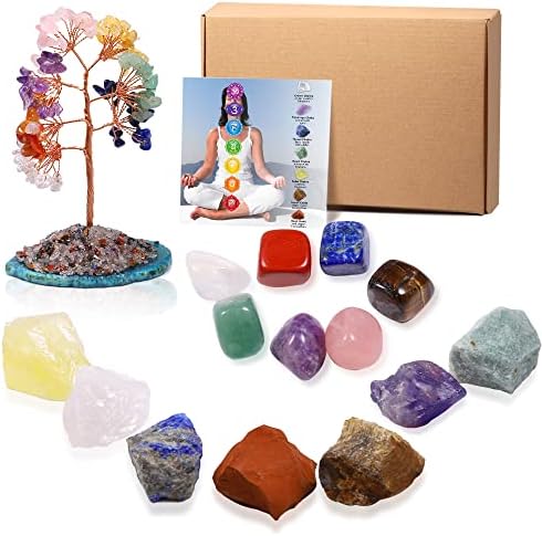 Set izlječenja kristala CHAKRA Crystals uključuje 7 sirovih i srušenih čakra kamenja, kristalno stablo za meditaciju, joga reiki zacjeljivanje