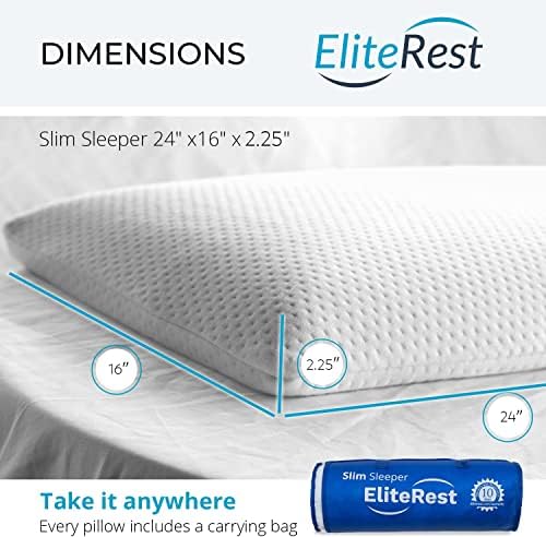 Elite Rest Slim Sleeper - Srednja firma Ultra tanka memorijska pjena jastuk, premium pamučni poklopac, odličan za trbušni pragovi,