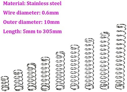 Kompresioni opruge pogodni su za većinu popravke i žica 0,6 mm nehrđajući čelik Spring Prores Promjer 10mm Tlak opruga dužina 5mm-305mm