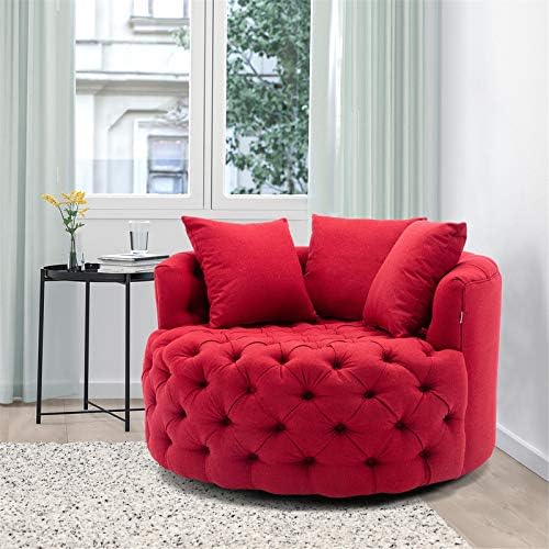 Početna moderna lanena stolica za slobodno vrijeme okretna stolica za bačvu crvena boja, rotirajući točak za 360 stepeni, sa 3 jastuka,
