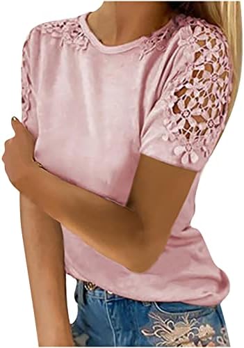Casual bluze za žene, žene ljetne vrhove o vratu kratkih rukava s kratkim rukavima, majice u boji, labavi pulover