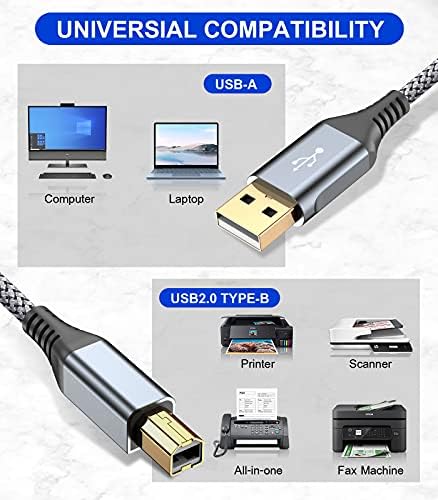 Kabl za štampač u USB B kabl 10ft & USB Tip C kabel 3.1A Brzi kabel za punjenje 2-pakovanje 6,6ft + 6,6ft najlonska pletenica za Samsung