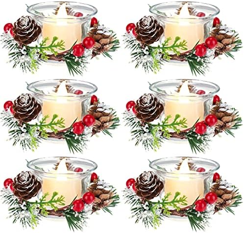18 kom božićne zavjete sa svijećama sa paletom čaja sa oštećenim čajem 4 komada Vozivna svijeća Berry prsten, 6 staklenih tealight-a,
