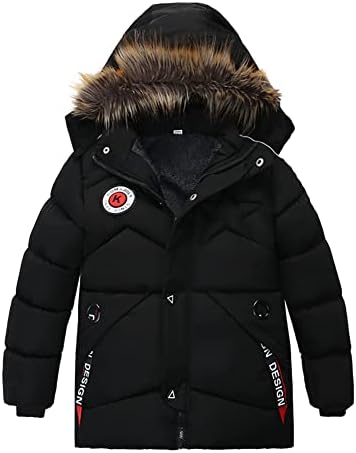 Xifamniy Boys Down Jacket Krzneni ovratnik kapuljač debeli topli zimski kaput podstavljeni gornji odjeća 3-6T