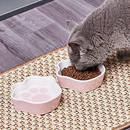 Jobntz slatke zdjele za mačiće sa šapom, zdjele za mačke sa umorom od reljefnog Brka, keramička posuda za hranu za mačke, 7oz osnovna