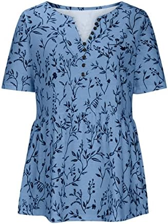 Žene Ležerne ljetne vrhove Trendi cvjetni ispisani tasteri sa majicom V izrez Casual Lable Tunic Tee Bluzes