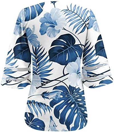Žene 3/4 Bell rukava Top Colorblock Bluzes Košulje Vneck Scoop vrat Spandex Plaža Hawaiian Mesh Top 9g