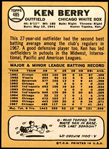 1968 TOPPS 485 Ken Berry Chicago White Sox ex bijeli sox