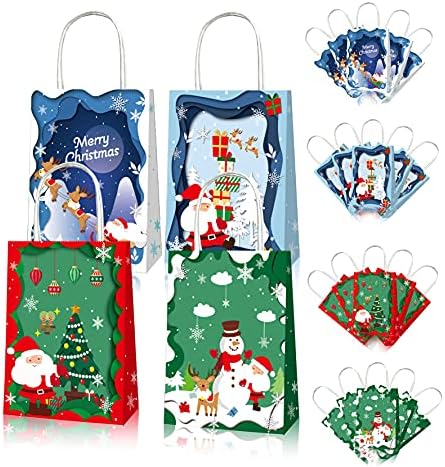 Božić Kraft poklon torbe 12 različitih stilova torbe Božić papirne kese Božić Goody torbe sa ručkama za Božić pakovanje poklona Božić