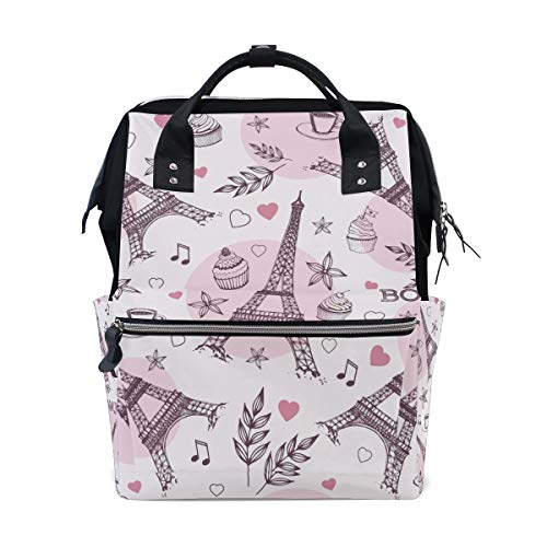 Kolourlife ruksak ruksak ružičasti Pariz Simboli Casual Daypack multifunkcionalne torbe za pelene