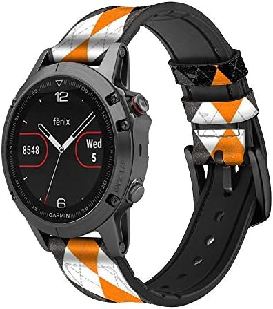 CA0722 crna narandžasta Bijela Argyle karirana koža & amp; Silikonski Smart Watch traka za Garmin pristup S40, Forerunner 245/245/645/645,