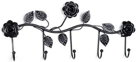 Doitool crna vješalica Crna odjeća Zidna željeza ruža stalak za ruža sa 5 kuka za zidne vješalice od lijevanog željeza za kaput za