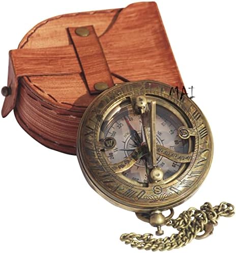 Mesingani sunčani kompas sa kožnom futrolom i lancem - Push Open Compass - Steampunk Dodatna oprema - Antiksni vintage stil za kampiranje,