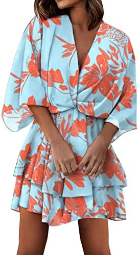 Ženska ljetna Ležerna haljina 2023 elegantna Twist prednja V vrata sa Batwing srednjim rukavom cvjetna Mini lepršava haljina za ljuljanje
