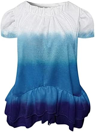 Ženska Tie Dye Print Ruched Ruffle Hem Shirts Sakrij stomak vrhovi Casual okrugli vrat kratki rukav ljetna odjeća