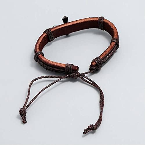Caiyao ručno pletena kožna narukvica Retro crna / smeđa podesiva narukvica za muškarce & amp ;žene