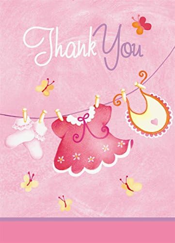 Ružičasta odjeća djevojka za bebe tuširanje hvala note kartice, 8ct
