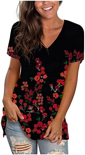 Košulja pamučne bluze za dame Ljeto Jesen kratki rukav 2023 Deep V izrez Grafički ispis cvjetna casual bluza Al al