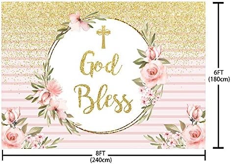 ABLIN 8x6ft prvo zajedništvo Bog blagoslovi pozadina za djevojku Pink bijele pruge cvijeće fotografija pozadina sveto krštenje krštenje