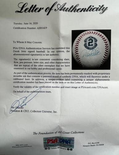 Derek Jeter potpisao 2 logotipa za penziju kapetana Baseball-PSA AH01419 - AUTOGREMENA BASEBALLS