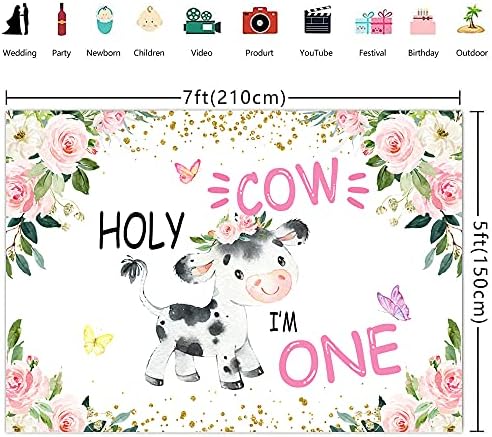 Ticuenicoa 7×5ft Holy Cow Ja sam jedan pozadina djevojke 1. rođendan krava Pink Floral prvi rođendan Party Banner dekoracije fotografija