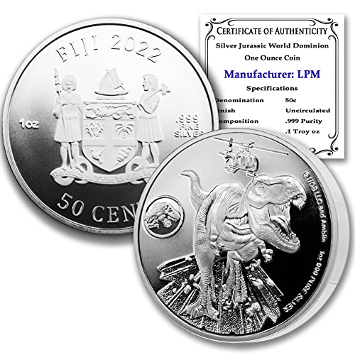 2022 1 oz Fidžijski srebrni Jurassic Svjetski dominion kovanica sjajan necrtuliran sa potvrdom o autentičnosti 50c bu