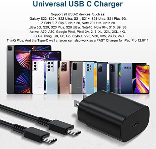 Za Samsung S21 S22 USB C punjač, 25W Super brzi telefonski punjač tipa C zidni Punjač sa 6ft USBC na USBC kabl za brzo punjenje za