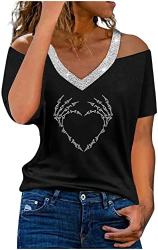 Košulje za ženske majice uikmnh majice s kratkim rukavima hladna ramena opuštena ljetna majica srca