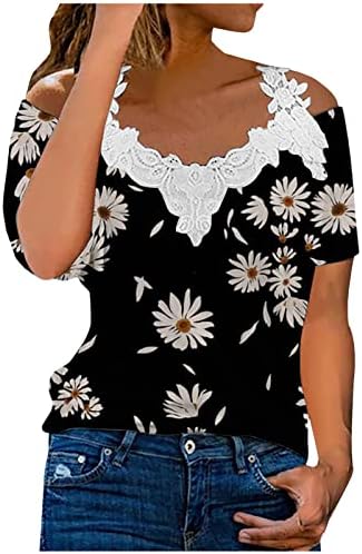 Ženska modna majica hladnog ramena Crochet čipke Top šarenih leptira Ispis bluze 2023 ljetne majice
