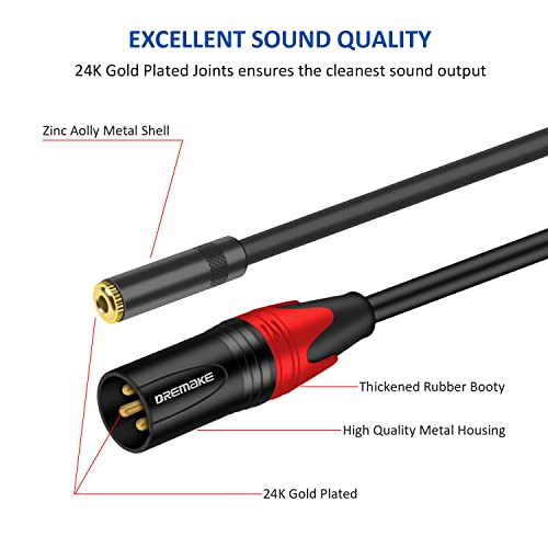 DREMAKE muški XLR do 3.5 mm Audio Stereo kabl 3FT, neuravnotežen 3.5 mm do 3-pinski XLR muški mikrofonski kabl, priključak 3.5 mm