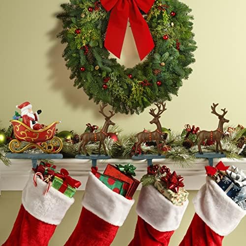WBhome Božićna držač za čarape od 4, red Santa i Red Santa's Hangel Hanger za kamin montel ili police, podesive kuke za višestruke