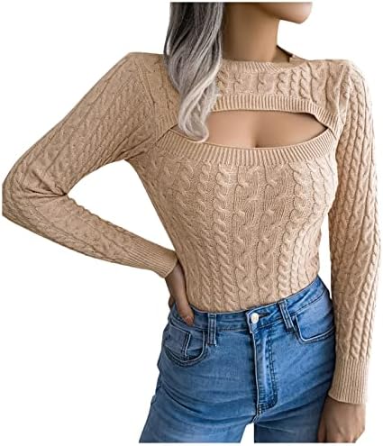 Muduh Ženski džemperi za jesen i zimski pokloni okrugli vrat Čvrsta boja uski seksi šuplji dugi rukavac s dugim rukavima