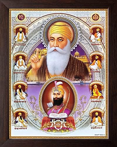 BBRATS ynthetic & akril vjerski zidno slikarstvo, braon, deset Sikh gurua i Zlatni hram, 30 cm X 23 cm X 1.5 cm