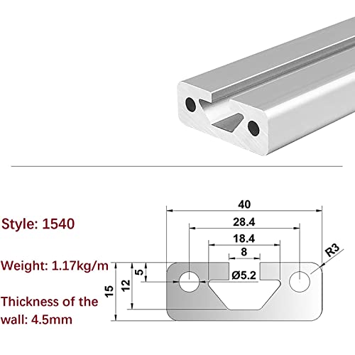 Mssoomm 4 Pakovanje 1540 dužina profila ekstruzije aluminijuma 20,47 inča / 520 mm srebro, 15 x 40 mm 15 serija T Tip T-Slot Evropski