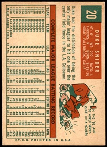 1959 TOPPS 20 vojvoda Snider Los Angeles Dodgers Ex / MT Dodgers